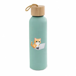 Пляшка для води Bamboo Руда кішка працює за ноутбуком - FATLINE Пляшка для води Bamboo Руда кішка працює за ноутбуком