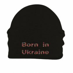 Шапка на флісі Напис Born in Ukraine червоними маками - FATLINE Шапка на флісі Напис Born in Ukraine червоними маками