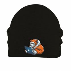 Шапка на флісі Ведмідь програміст з ноутбуком - FATLINE Шапка на флісі Ведмідь програміст з ноутбуком