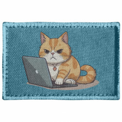 Шеврон прямоугольный Злая кошка за макбуком - FATLINE Шеврон прямоугольный Злая кошка за макбуком