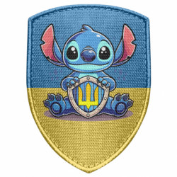Шеврон щит Стич держащий герб Украины - FATLINE Шеврон щит Стич держащий герб Украины