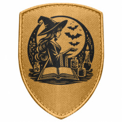 Шеврон щит Відьма чаклує перед книгою та свічкою - FATLINE Шеврон щит Відьма чаклує перед книгою та свічкою