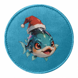 Шеврон круглый Рыбка  в шапке Санты