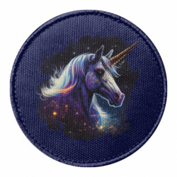 Шеврон круглый синий космический единорог - FATLINE Шеврон круглый синий космический единорог