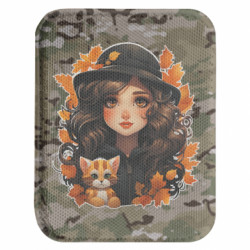 Шеврон закругленный прямоугольный Девочка котик осенние листья шляпа - FATLINE Шеврон закругленный прямоугольный Девочка котик осенние листья шляпа