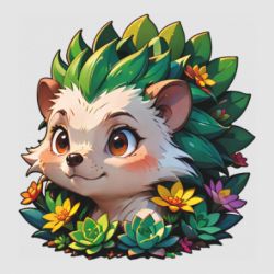 Стікер Зелений їжачок у сукулентах - FATLINE Стікер Зелений їжачок у сукулентах