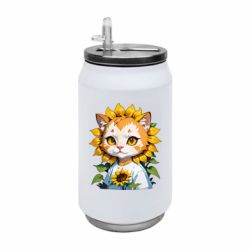 Термобанка 350ml кот подсолнух - FATLINE Термобанка 350ml кот подсолнух