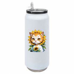 Термобанка 500ml кот подсолнух - FATLINE Термобанка 500ml кот подсолнух