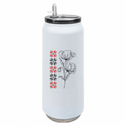 Термобанка 500ml Маки. Вишивка. Украина - FATLINE Термобанка 500ml Маки. Вишивка. Украина