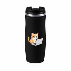 Термокружка негерметична Davos Руда кішка працює за ноутбуком - FATLINE Термокружка негерметична Davos Руда кішка працює за ноутбуком