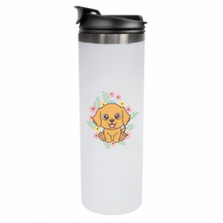 Термокружка Собака флорист в цветках - FATLINE Термокружка Собака флорист в цветках