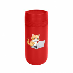 Термокружка Stay Руда кішка працює за ноутбуком - FATLINE Термокружка Stay Руда кішка працює за ноутбуком