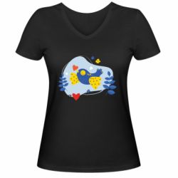 Жіноча футболка з V-подібним вирізом Пташка любить Україну - FATLINE Жіноча футболка з V-подібним вирізом Пташка любить Україну