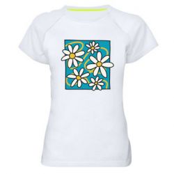 Женская спортивная футболка Ромашки на голубом - FATLINE Женская спортивная футболка Ромашки на голубом