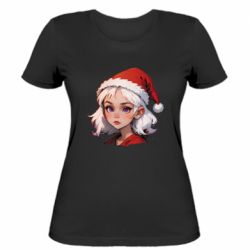 Женская футболка Блондинка в шапке Санты - FATLINE Женская футболка Блондинка в шапке Санты