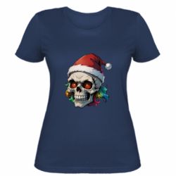 Женская футболка Череп в шапочке Санты - FATLINE Женская футболка Череп в шапочке Санты