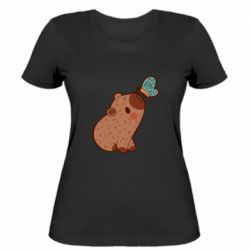 Женская футболка Капибара с бабочкой - FATLINE Женская футболка Капибара с бабочкой