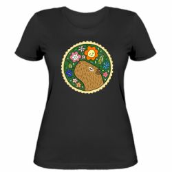 Женская футболка Капибара и Цветы - FATLINE Женская футболка Капибара и Цветы