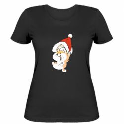 Женская футболка Корги с шапочкой Санты - FATLINE Женская футболка Корги с шапочкой Санты