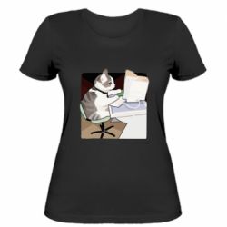Жіноча футболка Котик програміст арт - FATLINE Жіноча футболка Котик програміст арт