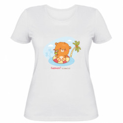 Женская футболка Милый Медвежонок плавает на круге с коктейлем - FATLINE Женская футболка Милый Медвежонок плавает на круге с коктейлем