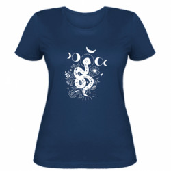 Женская футболка Мистическая Змея с фазами луны и цветами - FATLINE Женская футболка Мистическая Змея с фазами луны и цветами