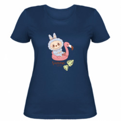 Женская футболка Лабубу Монстр и розовый фламинго - FATLINE Женская футболка Лабубу Монстр и розовый фламинго