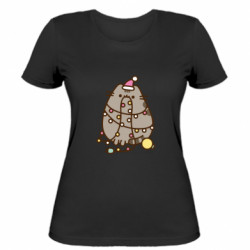 Женская футболка Новогодний Пушин в гирлянде - FATLINE Женская футболка Новогодний Пушин в гирлянде