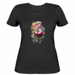 Женская футболка Розовая змея в цветах - FATLINE Женская футболка Розовая змея в цветах