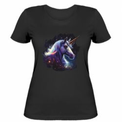 Женская футболка синий космический единорог - FATLINE Женская футболка синий космический единорог