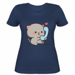 Женская футболка Серый котик с телефоном - FATLINE Женская футболка Серый котик с телефоном