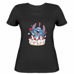 Женская футболка Стич с праздничным тортом - FATLINE Женская футболка Стич с праздничным тортом