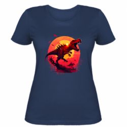 Женская футболка Тиранозавр на фоне солнца - FATLINE Женская футболка Тиранозавр на фоне солнца