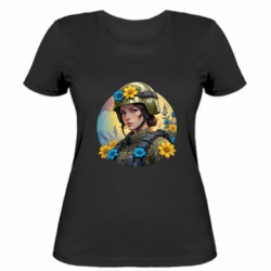 Женская футболка Украинская военная в цветах - FATLINE Женская футболка Украинская военная в цветах