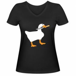Женская футболка с V-образным вырезом Гусь с ножом