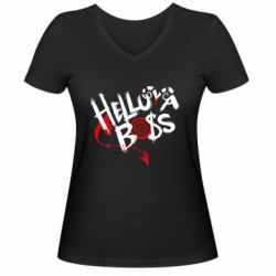Женская футболка с V-образным вырезом Адский босс Лого