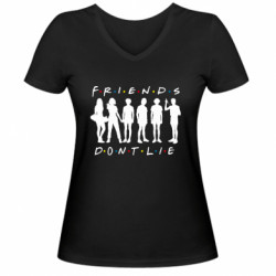 Женская футболка с V-образным вырезом Силуэты друзей из «Очень странные дела»