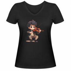 Жіноча футболка з V-подібним вирізом Скрипаль грає на скрипці - FATLINE Жіноча футболка з V-подібним вирізом Скрипаль грає на скрипці