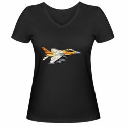 Женская футболка с V-образным вырезом Истребитель ф-16 - FATLINE Женская футболка с V-образным вырезом Истребитель ф-16
