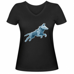 Женская футболка с V-образным вырезом Волк полигональный