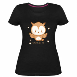 Жіноча стрейчева футболка Мила мудра сова із зірками