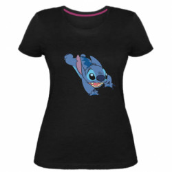 Женская стрейчевая футболка Стич прыгает - FATLINE Женская стрейчевая футболка Стич прыгает
