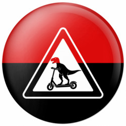 Значок Осторожно: Динозавры на электросамокатах - FATLINE Значок Осторожно: Динозавры на электросамокатах